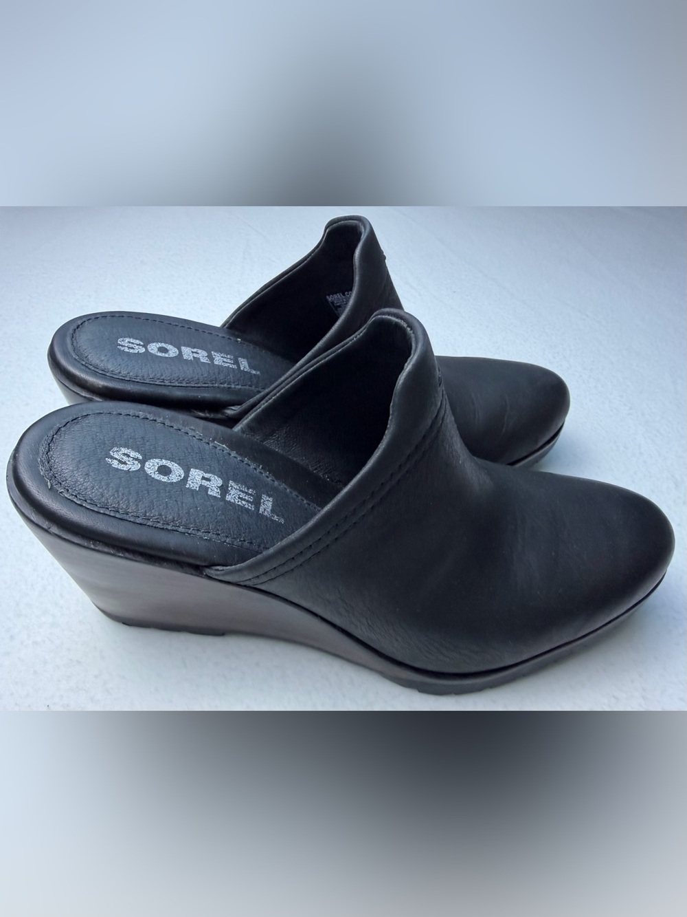 Sorel After hours wedge Black Leather Wedge Mule Clogs